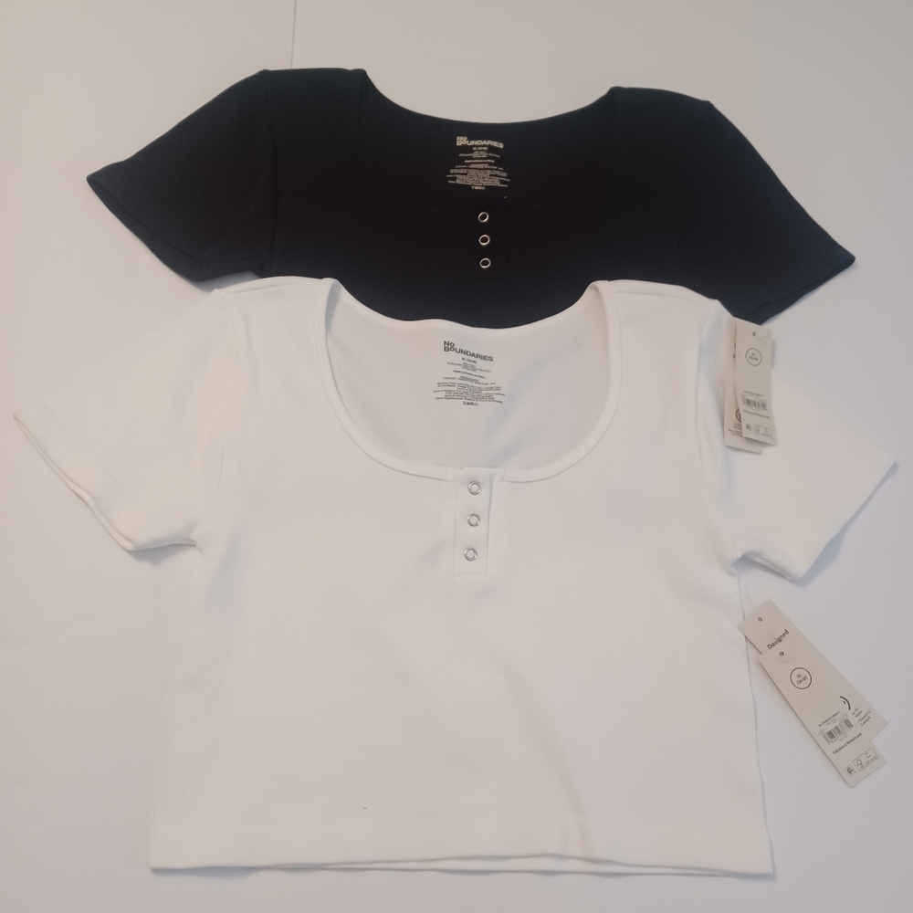 NEW NOBO Lot Of 2 Henley Crop Tops Blk/white Sz XL